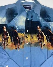 Wrangler Men's Large Pearl Snap Lightning Horse Western Rodeo Vintage