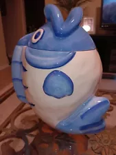 Vintage Fish Cookie Jar Blue & White 9.75” Young's Heartfelt Kitchen Creations