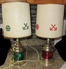 2 VTG Boat /Ship RED & GREEN Working LANTERN / LIGHTS w/ SHADES - NAUTICAL LAMP