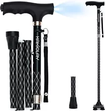 KAKICLAY Folding Walking Cane with LED Light Adjustable Aluminum Walking Stick