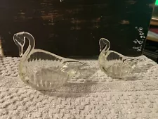 (2) Vintage Clear ART GLASS Nesting SWANS Hand Blown Dishes