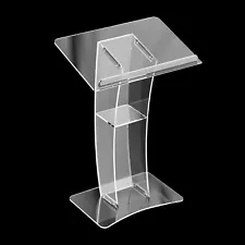 Acrylic Clear Podium Plexiglass Pulpit School Conference Church Curve Lectern US