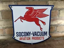 VINTAGE MOBIL SOCONY-VAVUUM PORCELAIN GAS PUMP SIGN MOBIL MOBILOIL 12"X12"