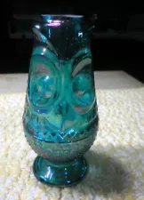 New Mosser Teal Carnival Glass Owl Fairy Lamp (Made from Viking Mold)