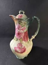 Antique 1916 Hand Painted Garden Roses Chocolate Pot With Lid