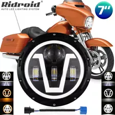 7" inch LED Headlight Projector Halo Angel Eyes for Harley Road King Sportster