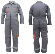 Grey Work Wear Men's Overalls Boiler Suit Coveralls Mechanics Protective