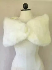 White 100% Rabbit Real FUR Women STOLE EVENING WRAP SHOULDER Shawl SHRUG Bridal