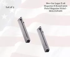 LOT of (2) Mec-Gar Luger P.08 8 Round 9mm Pistol Magazine, Nickel - MGLUGP08N