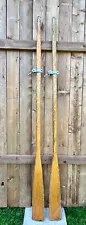 Vintage Old Set Paddles Wooden Weathered Oars 83" Long with Metal Oarlocks