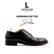 Leather Lums Norman Cap Toe Leather Handmade Black Formal Lace up Shoes For Men