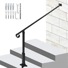 Step Handrail Fit 2-3 Steps Wall-To-Floor Mounted Wrought Iron Handrail Used on