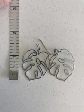 1.5" Drop Silver Wire Bohemian Monstera Earrings for Women Gently Used