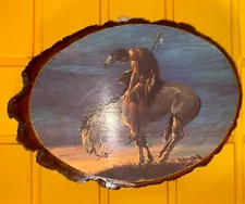 end of the trail painting Native American Indian On Horse On Wood Background