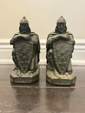 Armor Bronze Clad Kneeling Knight Templar Bookends Holy Crusade Vintage /Antique