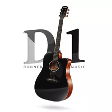 Donner D1 Acoustic Guitar With Gig Bag Solid Wood 40" Guitars Gloss Panel Black