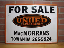 UNITED FARM AGENCY MACMORRANS TOWANDA ORIG OLD 1960s SIGN REAL ESTATE FOR SALE