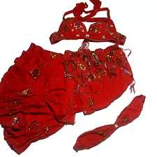 Red/Gold Pro Egyptian Belly Dance Costume Skirt Set 34" A | 40" Hip