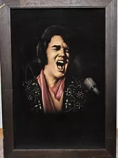 WOW! Vintage Black Velvet Elvis Hand Painted From Mexico Artist Signed