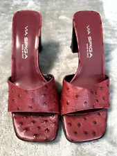 Vintage Via Spiga Red Ostrich Leather Mules Square Toe Platform Y2K Women's 6.5