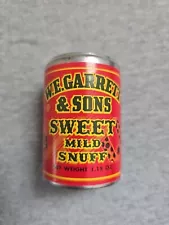 W.E. Garrett & Sons Sweet Mild Snuff Advertising Tin Paper Red Label 1.15oz Vtg