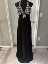 SHERRI HILL COUTURE PAGEANT PROM EVENING DRESS BLACK RHINSTONE SIZE 4