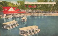 Postcard FL Silver Springs Boat Docks Glass Bottom Boats Amusement Park Cabins