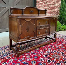 Antique English Sideboard Server Buffet Cabinet Tiger Oak Bow Front c. 1930s