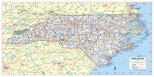 North Carolina State Wall Map Large Print Poster - 36"Wx18"H