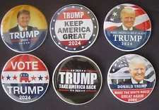 Trump 2024 Lot of 6 Different 3" Buttons Made in the USA! NEW! HOT! FREE SHIP!