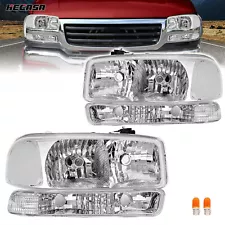 For GMC Sierra 1500 2500 99-07 Chrome Headlights+Bumper Clear Reflector Lamps