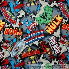 BonEful Fabric Cotton Super Hero Hulk Captain America Wolverine Comic LAST SCRAP