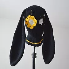 Custom black bunny crochet balaclava Knit cute beanie 2 hole ski mask with ears