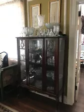 Antique Oak China Cabinet carved crest – RJ Horner