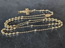 14K Yellow Gold Rosary Necklace Beautiful Crucifixc Men's or Women's 13.20g 26"