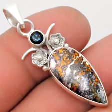 Indian Blanket Jasper & London Blue Topaz 925 Silver Pendant Jewelry P-1695