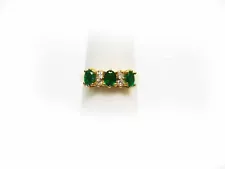 18K Yellow Gold Emerald and Diamond Ring Size 6 1/2