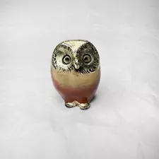 Peltro Enameled Pewter Owl Miniature Figurine Paperweight Italy Aram Vintage