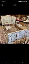 Shabby Chic Queen Size Mahogany Bedframe & 2 End Tables/Birch Tree Theme