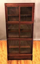 Large Antique Arts & Crafts Quartered Oak 3-Section Bookcase Display Case , NR