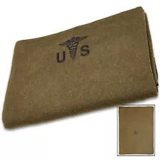 US Army Reproduction Wool Camping Blanket Olive Drab Military Medical 64 x 84