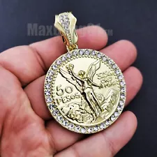 Hip Hop Jewelry Iced Icy 50 Pesos Centenario Mexican Coin Cubic Zironia Pendant