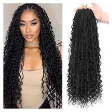 Crochet Boho Box Braids with Human Hair Curls: Women's Pre-looped Goddess Braidi