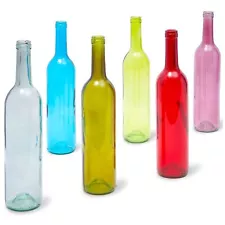 6 Pack Decorative Colored Wine Bottles for Home Decor, 750ml, 6 Assorted Colors