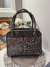 PATRICIA NASH TOOLED TURQUOISE PARIS Floral Leather Shoulder Bag, Gently Used