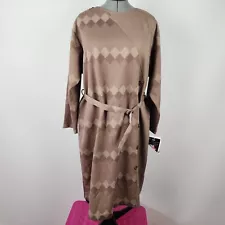 Vintage Norman Hartnell Dress Womens Size 22 Brown Shift Belt Long Sleeve