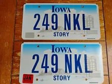 Pair Of 2005 Iowa License Plates, Story County. #249 NKL. 6" x 12".