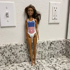 BARBIE Mattel Beach Doll, USA Flag Swimsuit African American