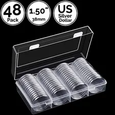 48 Pack 1.50 IN 38 mm Coin Capsule Holders w/ Storage Case Fit US Silver Dollar