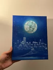 Modern Spray Paint Art On Canvas 9x11 In. - NYC Skyline